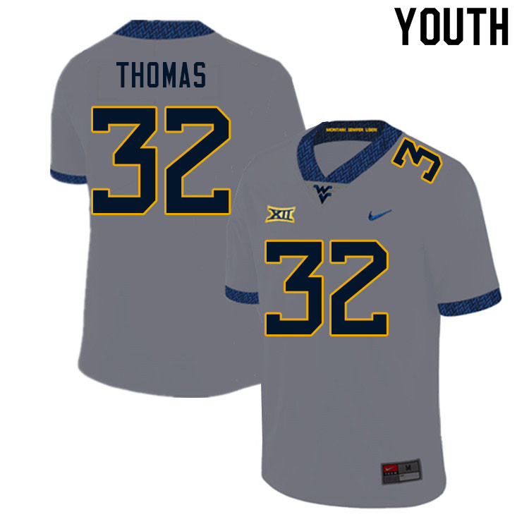 Youth #32 James Thomas West Virginia Mountaineers College Football Jerseys Sale-Gray - Click Image to Close